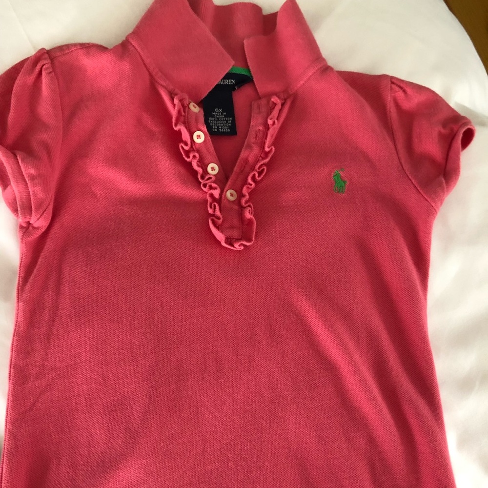 Girls pink polo shirt size 6x. Cute ruffles